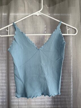 Aura Light Blue Ribbed V-Neck Camisole